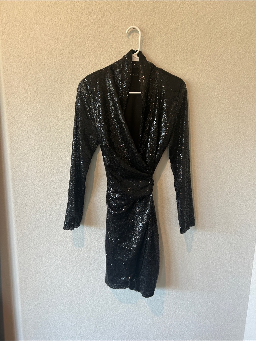 Black Sequin Wrap Dress - Elegant‎ Evening Mini